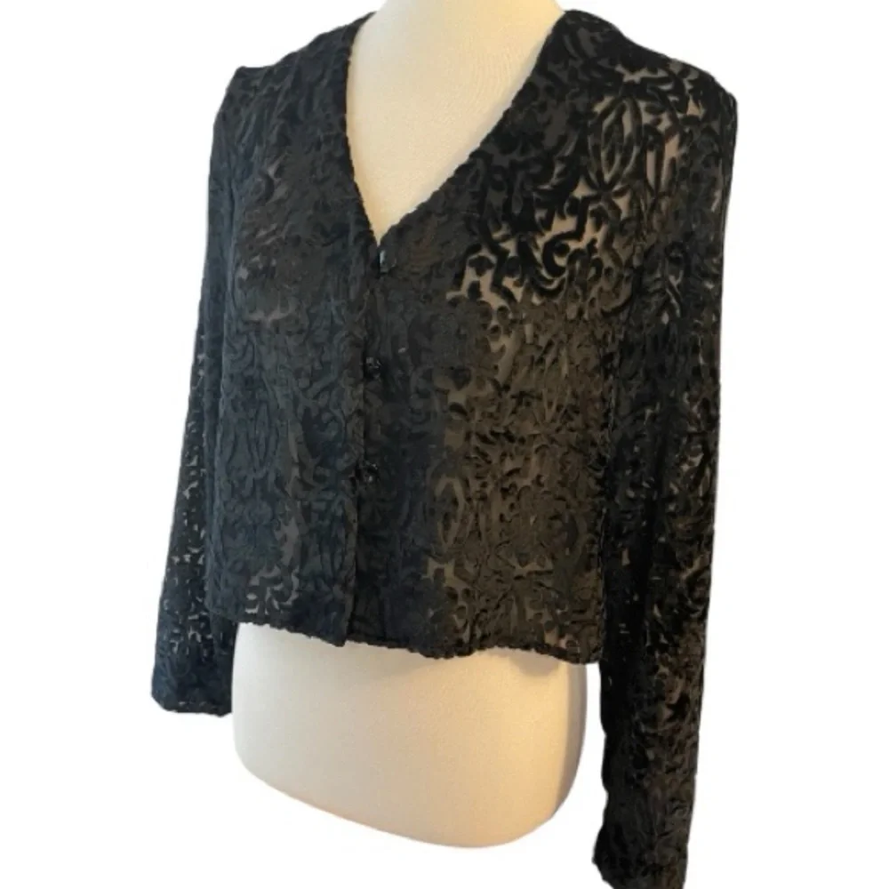 Black Burnout Velvet Cropped Jacket